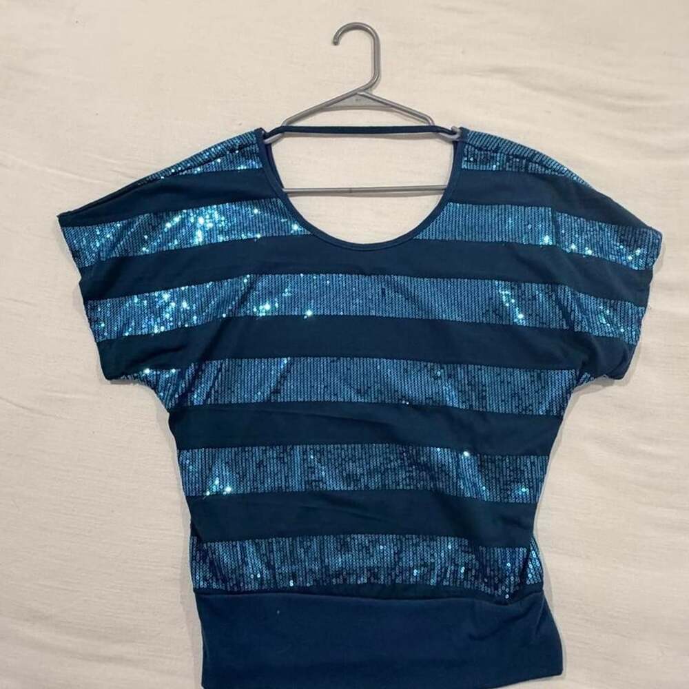 Unbranded Blue Sequin Striped Top Blouse Style MT1195C